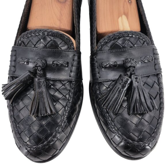 Vintage Bragano Cole Haan Italy Black Woven Leather Tassel Loafer Dress Shoes 8M - Picture 2 of 11